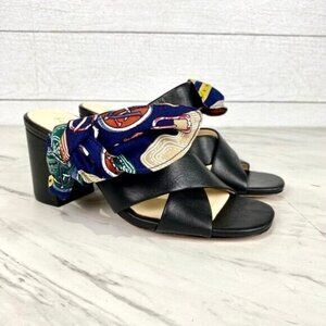 Anthropologie Bettye Muller Arpege Bandana Block Heel Sandals Black Size 6